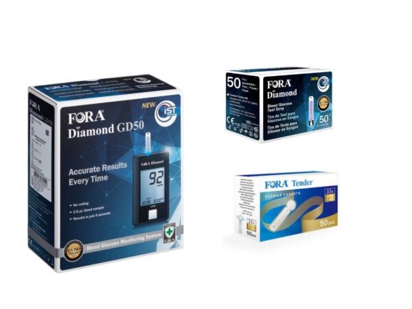 Pachet complet monitorizare glicemie, Fora Diamond, glucometru GD50, 50 ...