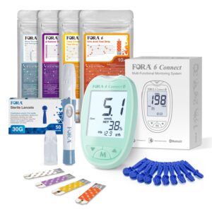 Pachet complet Fora6 Connect VERDE: analizor, teste glicemie/hematocrit/hemoglobina, colesterol, beta-cetone, acid uric, lancete