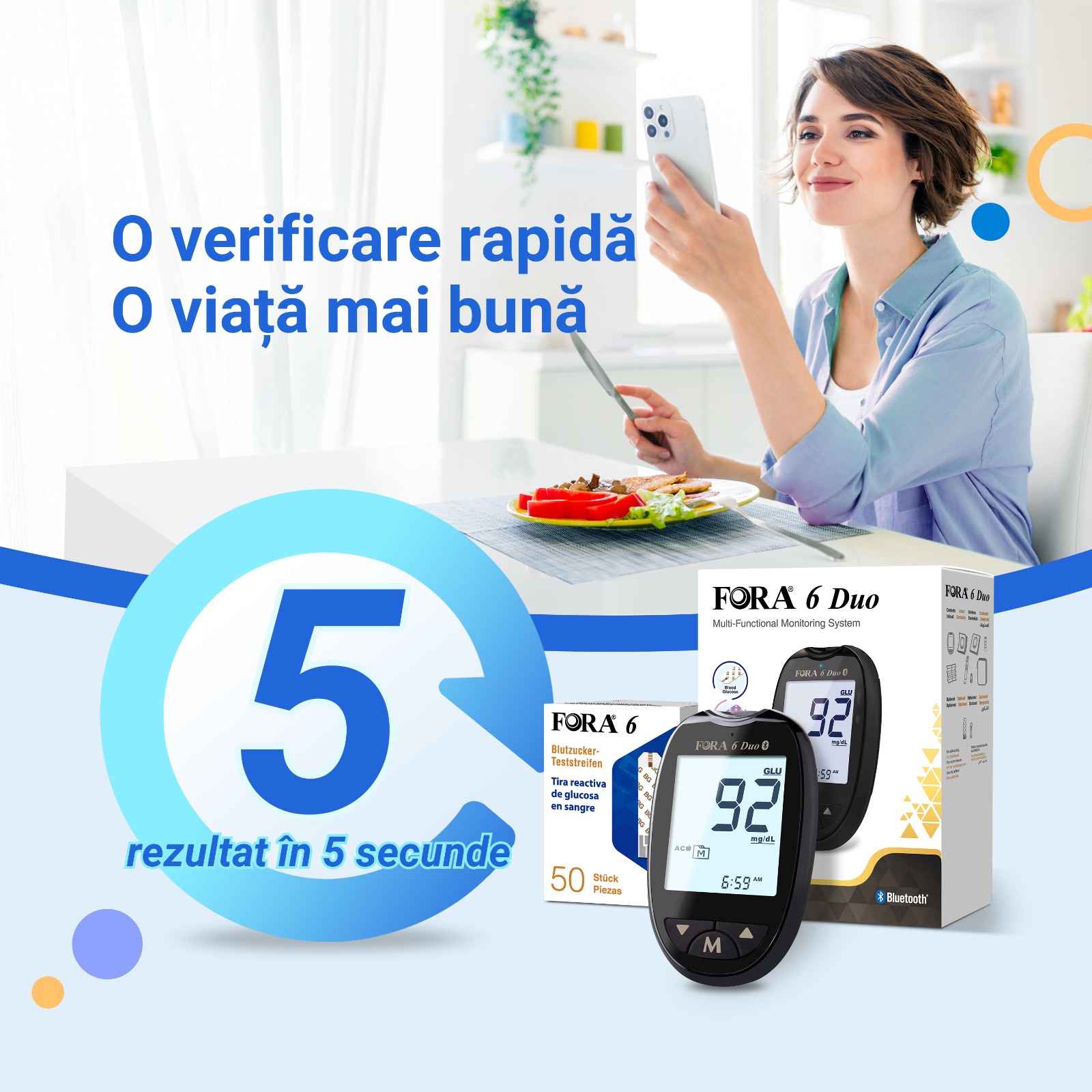 FORA 6 Duo Set pentru masurarea cetonelor si a glicemiei – 10 teste cetone + 50 teste glicemie + 60 lancete - imagine 2