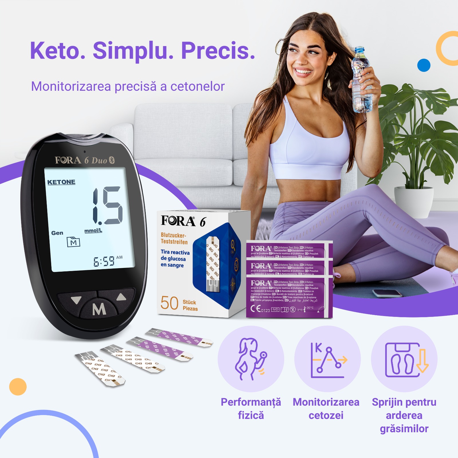 FORA 6 Duo Set pentru masurarea cetonelor si a glicemiei – 10 teste cetone + 50 teste glicemie + 60 lancete - imagine 4