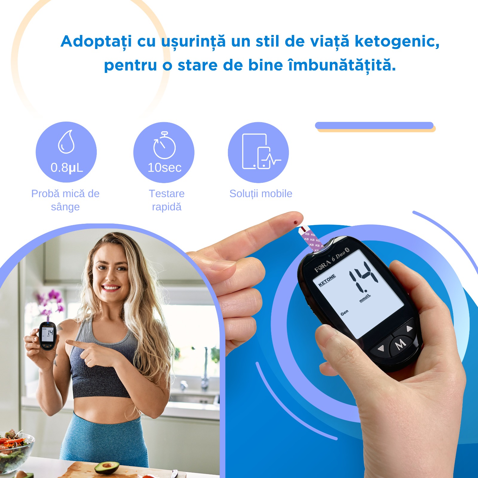 FORA 6 Duo Set pentru masurarea cetonelor si a glicemiei – 10 teste cetone + 50 teste glicemie + 60 lancete - imagine 5