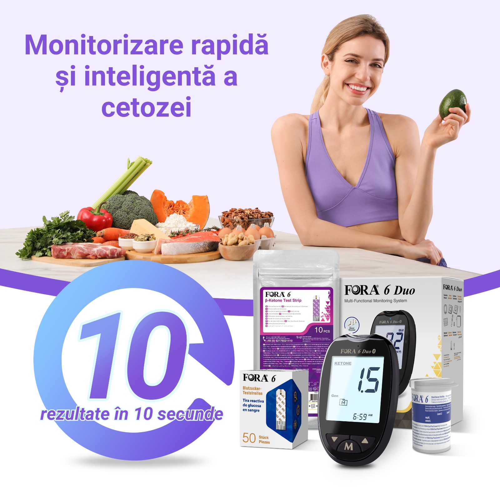 FORA 6 Duo Set pentru masurarea cetonelor si a glicemiei – 10 teste cetone + 50 teste glicemie + 60 lancete - imagine 7