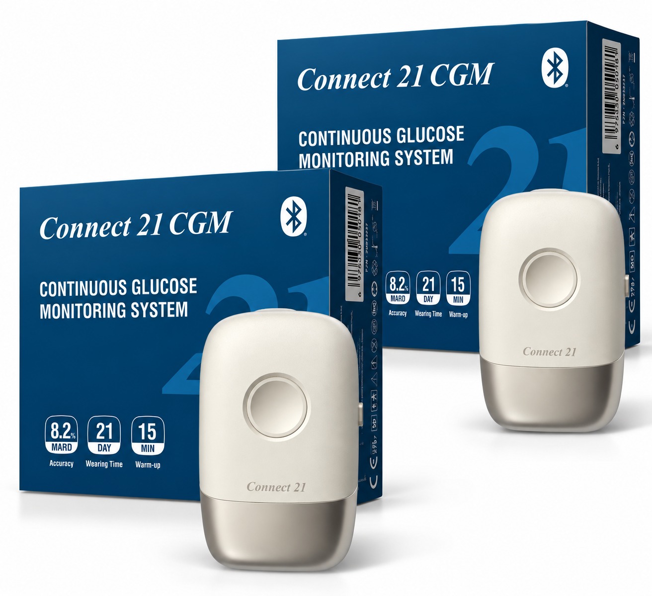 Pachet economic cu 2 senzori Connect 21 CGM pentru monitorizare continua a glicemiei pana la 42 de zile, fara intepaturi repetate