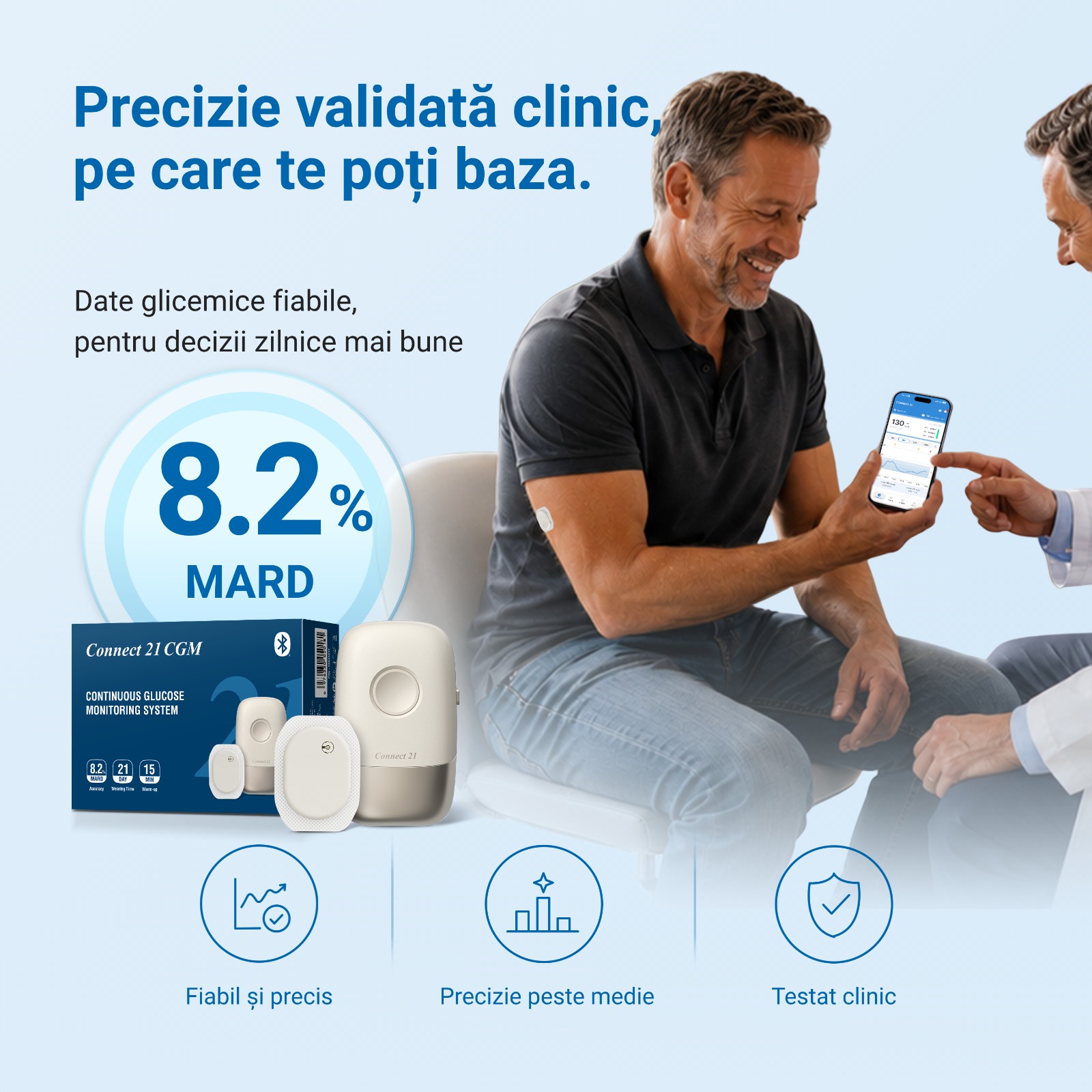 Pachet economic cu 2 senzori Connect 21 CGM pentru monitorizare continua a glicemiei pana la 42 de zile, fara intepaturi repetate - imagine 3